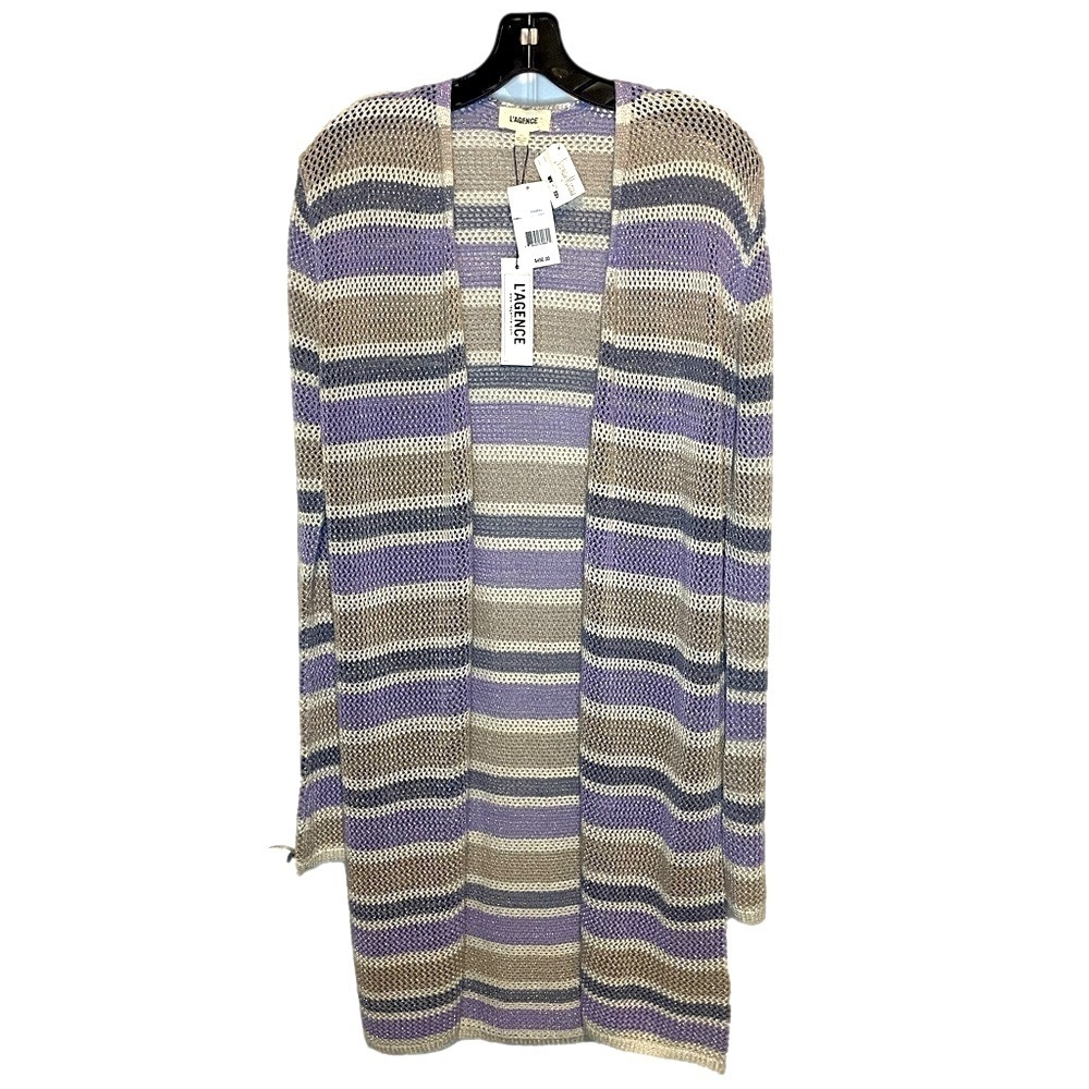 L’AGENCE Koi Striped Metallic Open-Knit Longline Cardigan NWT Large Duster - Picture 1 of 11